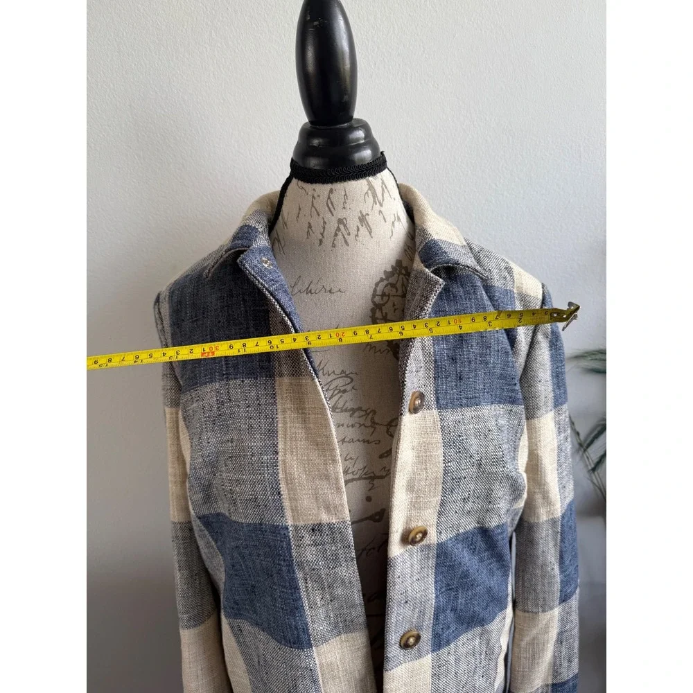 J mcLaughlin Buffalo Check tweed peacoat Blazer Jacket‎ Blue Tan Lightweight - Picture 3 of 6